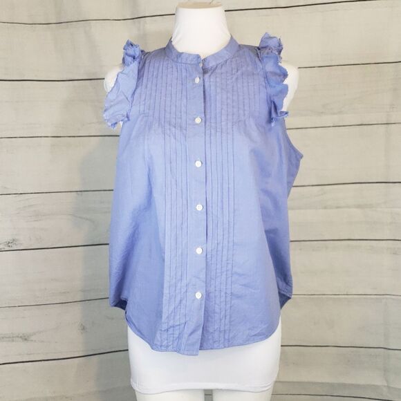 Madewell Tops - Madewell blue ruffle button up tank medium
